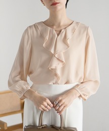 RIRIYANO | バー付きラッフルキー ネック・デザインブラウス(シャツ/ブラウス)