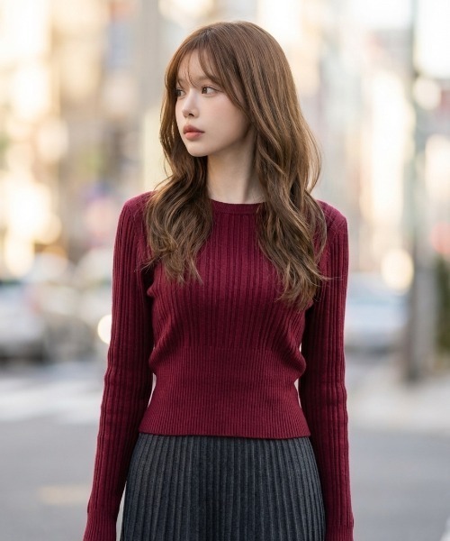 L LABEL(エルラベル)の「リブウエスト切替プリーツニット(ニット/セーター・レディース・ブラック/グレー/ホワイト/レッド・FREE)」の4枚目の写真