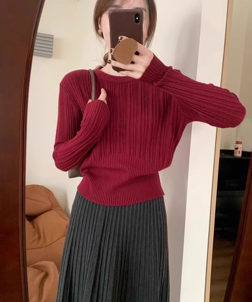 L LABEL(エルラベル)の「リブウエスト切替プリーツニット(ニット/セーター・レディース・ブラック/グレー/ホワイト/レッド・FREE)」の10枚目の写真