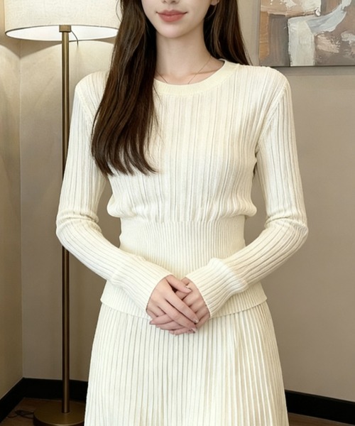 L LABEL(エルラベル)の「リブウエスト切替プリーツニット(ニット/セーター・レディース・ブラック/グレー/ホワイト/レッド・FREE)」の15枚目の写真
