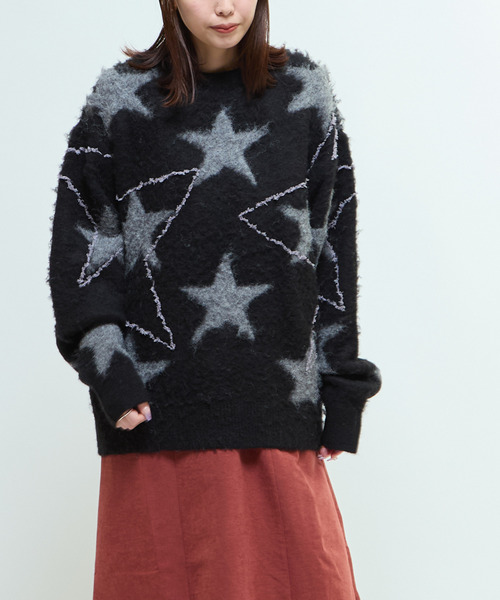 CONVERSE TOKYO(コンバーストウキョウ)の「STAR★ ALLOVER STITCH KNIT PULLOVER(ニット/セーター・レディース・ブラック/グレー/ブルー・SMALL/MEDIUM)」の1枚目の写真
