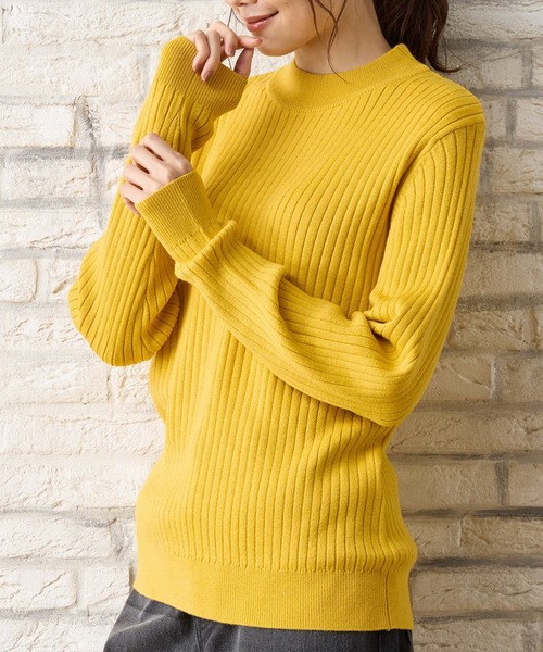 Honeys（ハニーズ）の「【ハニぽか・ダイナホット・ウォッシャブル】あったかリブ編ハイネック（ニット/セーター・レディース・ブラック/ベージュ/グリーン/オレンジ/イエロー/アイボリー/ブルー/ミント/ピンク・L/M/S/LL）」の7枚目の写真