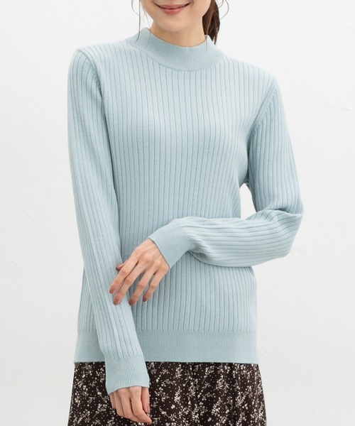 Honeys（ハニーズ）の「【ハニぽか・ダイナホット・ウォッシャブル】あったかリブ編ハイネック（ニット/セーター・レディース・ブラック/ベージュ/グリーン/オレンジ/イエロー/アイボリー/ブルー/ミント/ピンク・L/M/S/LL）」の5枚目の写真