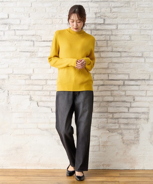 Honeys（ハニーズ）の「【ハニぽか・ダイナホット・ウォッシャブル】あったかリブ編ハイネック（ニット/セーター・レディース・ブラック/ベージュ/グリーン/オレンジ/イエロー/アイボリー/ブルー/ミント/ピンク・L/M/S/LL）」の20枚目の写真