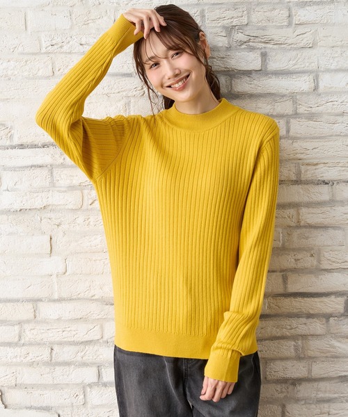 Honeys（ハニーズ）の「【ハニぽか・ダイナホット・ウォッシャブル】あったかリブ編ハイネック（ニット/セーター・レディース・ブラック/ベージュ/グリーン/オレンジ/イエロー/アイボリー/ブルー/ミント/ピンク・L/M/S/LL）」の21枚目の写真