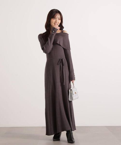 PROPORTION BODY DRESSING（プロポーションボディドレッシング）の「オフショルリブニットワンピース / 1215240112（ワンピース・レディース・ダークグレー/レッド/ブラック・MEDIUM/P/S）」の16枚目の写真