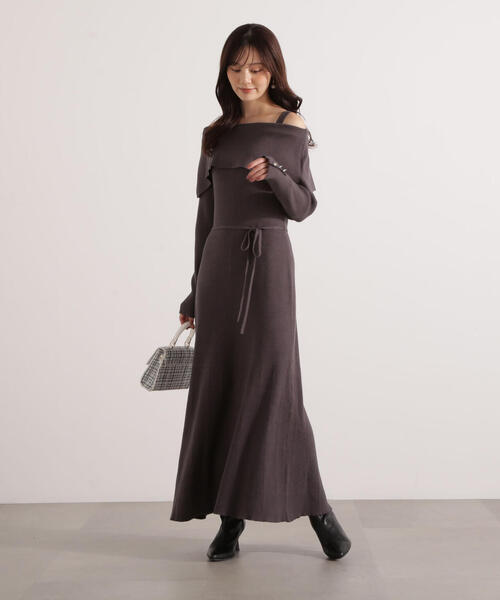 PROPORTION BODY DRESSING（プロポーションボディドレッシング）の「オフショルリブニットワンピース / 1215240112（ワンピース・レディース・ダークグレー/レッド/ブラック・MEDIUM/P/S）」の17枚目の写真