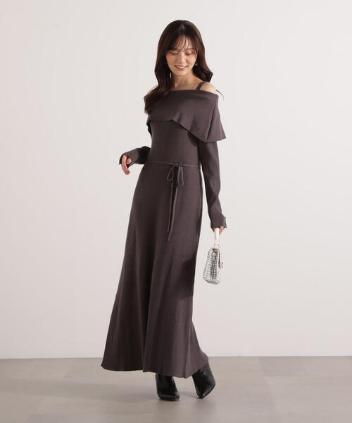 PROPORTION BODY DRESSING（プロポーションボディドレッシング）の「オフショルリブニットワンピース / 1215240112（ワンピース・レディース・ダークグレー/レッド/ブラック・MEDIUM/P/S）」の18枚目の写真