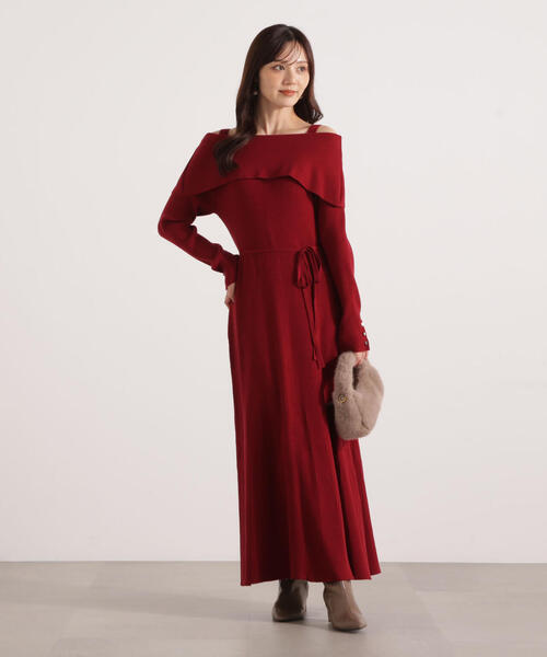 PROPORTION BODY DRESSING（プロポーションボディドレッシング）の「オフショルリブニットワンピース / 1215240112（ワンピース・レディース・ダークグレー/レッド/ブラック・MEDIUM/P/S）」の4枚目の写真