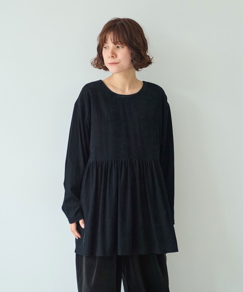 セール】シャンブレーコールタックシャツ2wayチュニックブラウス