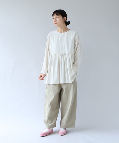 セール】シャンブレーコールタックシャツ2wayチュニックブラウス