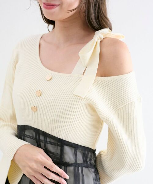 MAJESTIC LEGON(マジェスティックレゴン)の「ショルダーリボンコルセットミニワンピ(ワンピース・レディース・グレー/アイボリー/ブラック・MEDIUM)」の9枚目の写真