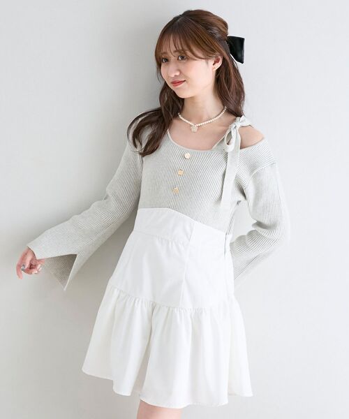 MAJESTIC LEGON(マジェスティックレゴン)の「ショルダーリボンコルセットミニワンピ(ワンピース・レディース・グレー/アイボリー/ブラック・MEDIUM)」の13枚目の写真