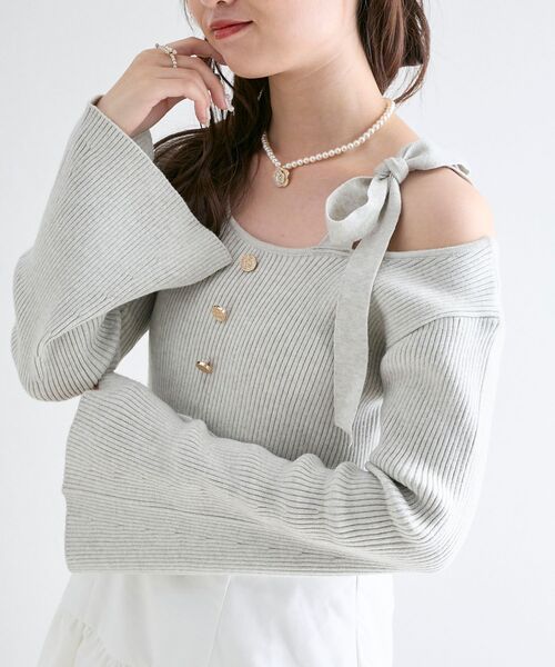 MAJESTIC LEGON(マジェスティックレゴン)の「ショルダーリボンコルセットミニワンピ(ワンピース・レディース・グレー/アイボリー/ブラック・MEDIUM)」の15枚目の写真