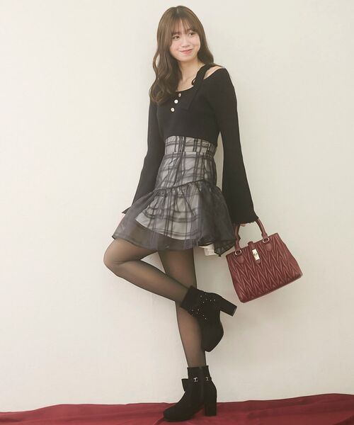 MAJESTIC LEGON(マジェスティックレゴン)の「ショルダーリボンコルセットミニワンピ(ワンピース・レディース・グレー/アイボリー/ブラック・MEDIUM)」の17枚目の写真