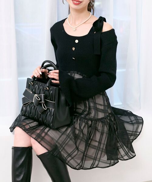 MAJESTIC LEGON(マジェスティックレゴン)の「ショルダーリボンコルセットミニワンピ(ワンピース・レディース・グレー/アイボリー/ブラック・MEDIUM)」の18枚目の写真