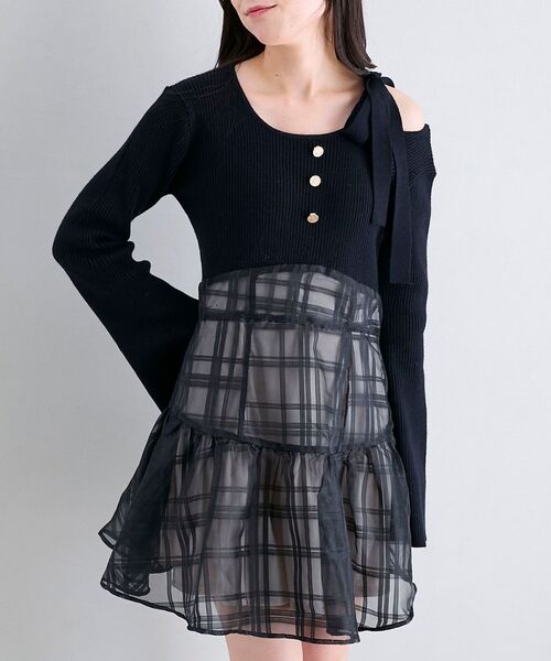 MAJESTIC LEGON(マジェスティックレゴン)の「ショルダーリボンコルセットミニワンピ(ワンピース・レディース・グレー/アイボリー/ブラック・MEDIUM)」の22枚目の写真