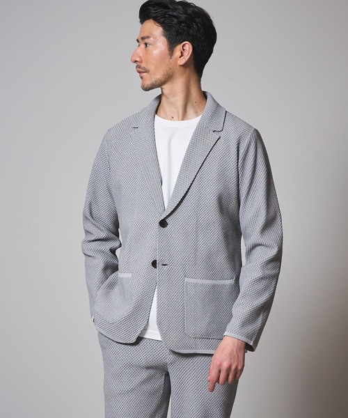 TETE HOMME(テットオム)の「【家庭洗濯可能】バーズアイ ストレッチニットジャケット(テーラードジャケット・メンズ・チャコールグレー/ライトグレー・LARGE/MEDIUM)」の6枚目の写真