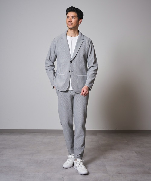 TETE HOMME(テットオム)の「【家庭洗濯可能】バーズアイ ストレッチニットジャケット(テーラードジャケット・メンズ・チャコールグレー/ライトグレー・LARGE/MEDIUM)」の7枚目の写真