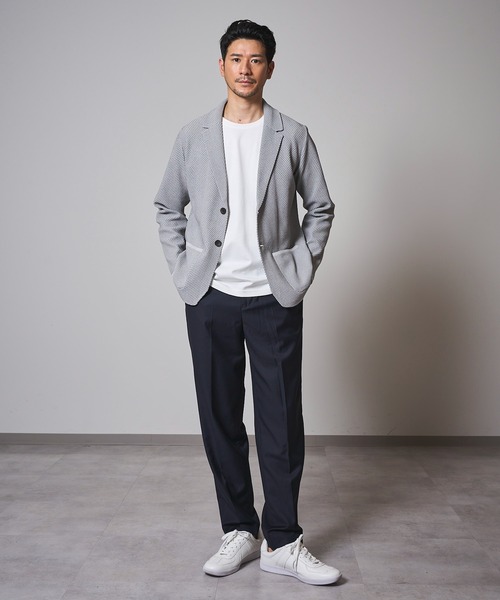 TETE HOMME(テットオム)の「【家庭洗濯可能】バーズアイ ストレッチニットジャケット(テーラードジャケット・メンズ・チャコールグレー/ライトグレー・LARGE/MEDIUM)」の8枚目の写真