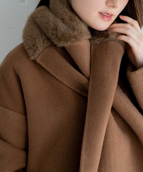 NOELA（ノエラ）の「ファーストール付きリバーミドルコート（その他アウター・レディース・レッド/キャメル・フリー）」の6枚目の写真