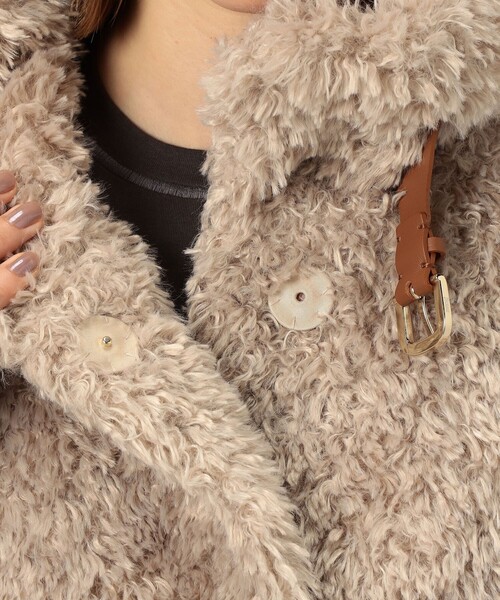 セール】HERNO カーリーエコファー レザーベルトブルゾン（ブルゾン