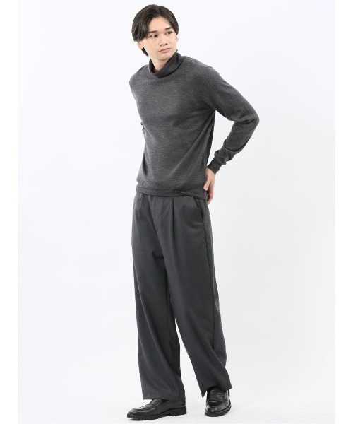TAKA-Q（タカキュー）の「【ウール混 ストレッチ 防シワ】タカキュー NEO BASICS ワイドトラウザーパンツ(セットアップ可能)（スラックス・メンズ・グレー系その他2/ブラック・MEDIUM/LARGE/X-LARGE）」の2枚目の写真