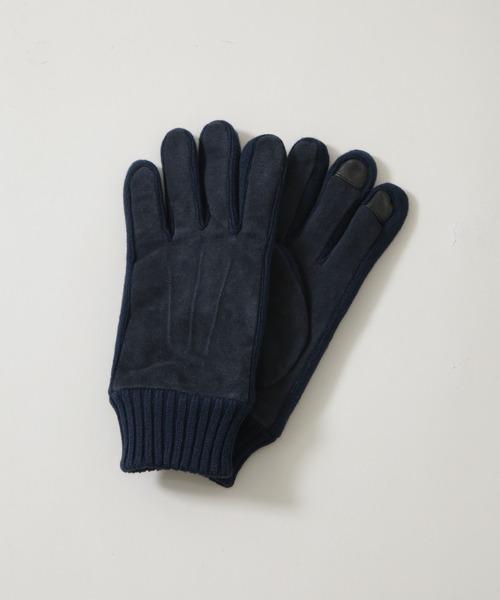 NANO universe(ナノユニバース)の「タッチパネル対応 Thinsulate スウェード×ニット切替グローブ(手袋・メンズ・ブラック/ネイビー・FREE)」の1枚目の写真