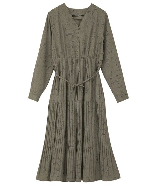 YECCA VECCA(イェッカヴェッカ)の「ラインボタニカル柄プリーツワンピース(ワンピース・レディース・ブルー/ダークベージュ・FREE)」の17枚目の写真