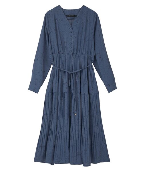 YECCA VECCA(イェッカヴェッカ)の「ラインボタニカル柄プリーツワンピース(ワンピース・レディース・ブルー/ダークベージュ・FREE)」の18枚目の写真