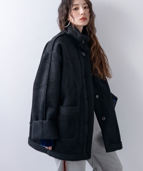 bohmal（ボマール）の「フェイクムートンスタンドジャケット（その他アウター・レディース・ブラック/チャコールグレー・FREE）」の2枚目の写真