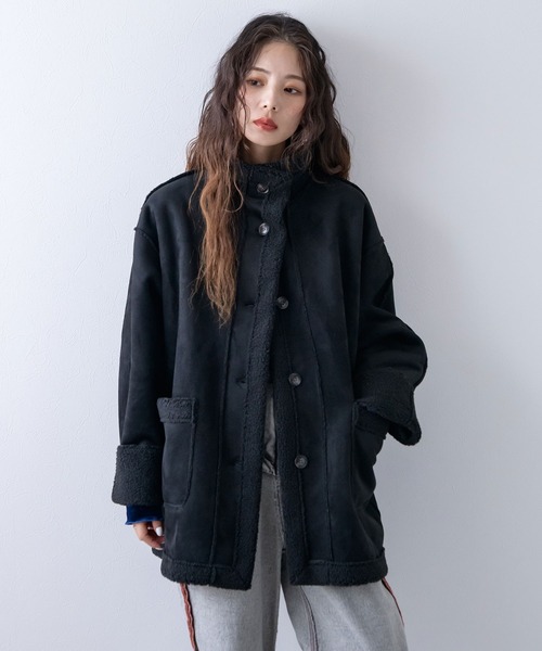 bohmal（ボマール）の「フェイクムートンスタンドジャケット（その他アウター・レディース・ブラック/チャコールグレー・FREE）」の3枚目の写真