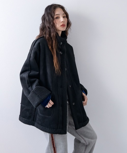 bohmal（ボマール）の「フェイクムートンスタンドジャケット（その他アウター・レディース・ブラック/チャコールグレー・FREE）」の6枚目の写真