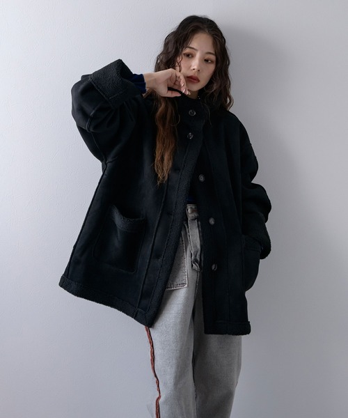 bohmal（ボマール）の「フェイクムートンスタンドジャケット（その他アウター・レディース・ブラック/チャコールグレー・FREE）」の8枚目の写真