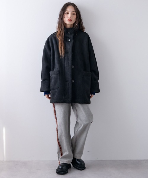 bohmal（ボマール）の「フェイクムートンスタンドジャケット（その他アウター・レディース・ブラック/チャコールグレー・FREE）」の9枚目の写真