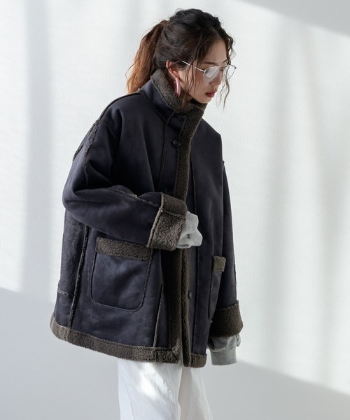 bohmal（ボマール）の「フェイクムートンスタンドジャケット（その他アウター・レディース・ブラック/チャコールグレー・FREE）」の10枚目の写真