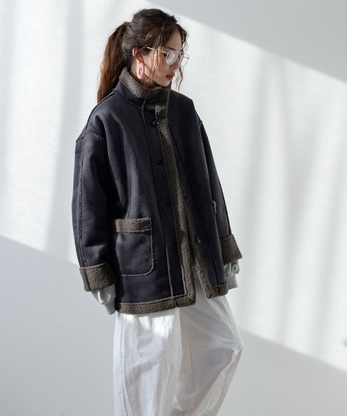 bohmal（ボマール）の「フェイクムートンスタンドジャケット（その他アウター・レディース・ブラック/チャコールグレー・FREE）」の11枚目の写真