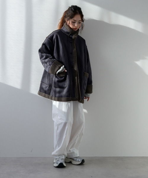 bohmal（ボマール）の「フェイクムートンスタンドジャケット（その他アウター・レディース・ブラック/チャコールグレー・FREE）」の12枚目の写真