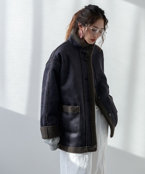 bohmal（ボマール）の「フェイクムートンスタンドジャケット（その他アウター・レディース・ブラック/チャコールグレー・FREE）」の13枚目の写真