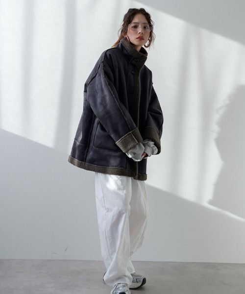 bohmal（ボマール）の「フェイクムートンスタンドジャケット（その他アウター・レディース・ブラック/チャコールグレー・FREE）」の14枚目の写真