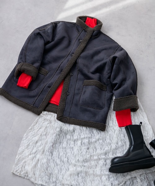 bohmal（ボマール）の「フェイクムートンスタンドジャケット（その他アウター・レディース・ブラック/チャコールグレー・FREE）」の17枚目の写真