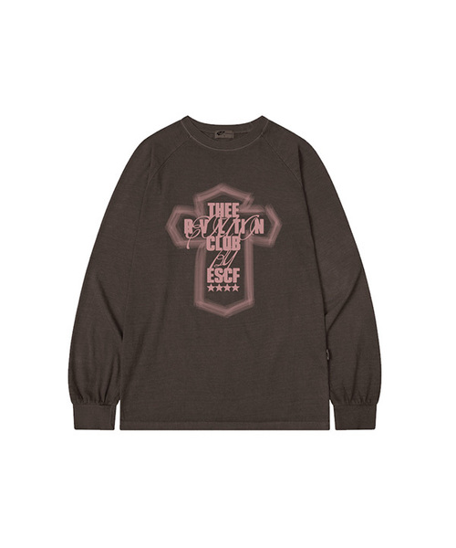 ESCAPEFROM（エスケープフロム）の「ライトクロスプリントオーバーサイズピグメントロングスリーブ [4色]（Tシャツ/カットソー・レディース・ブルー/グレー/バーガンディー/ブラウン・MEDIUM）」の3枚目の写真