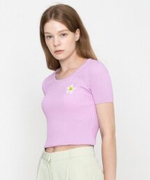 [WOMAN]フラワードット刺繍クロップ半袖ニット_ヨンボラ
