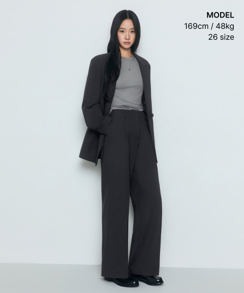 MUSINSA STANDARD WOMAN（ムシンサスタンダードウーマン）の「ウィメンズウエストバンドレスワイドスラックス[グレー]（スラックス・レディース・その他・34/32/30/24/25/26/27/29/28/31）」の2枚目の写真