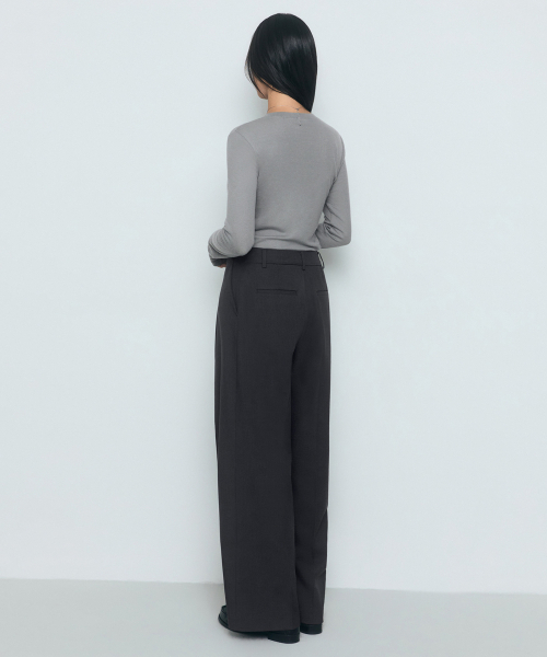 MUSINSA STANDARD WOMAN（ムシンサスタンダードウーマン）の「ウィメンズウエストバンドレスワイドスラックス[グレー]（スラックス・レディース・その他・34/32/30/24/25/26/27/29/28/31）」の4枚目の写真