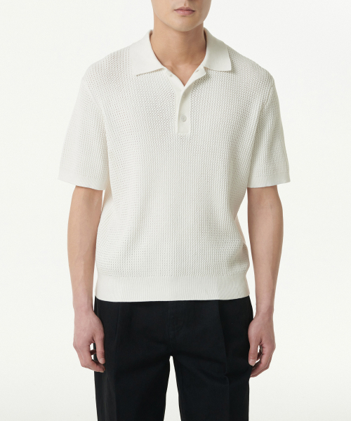 MUSINSA STANDARD（ムシンサスタンダード）の「クロシェニットポロシャツ[アイボリー]（ニット/セーター・メンズ・その他・XX-LARGE/LARGE/MEDIUM/SMALL/X-LARGE）」の2枚目の写真