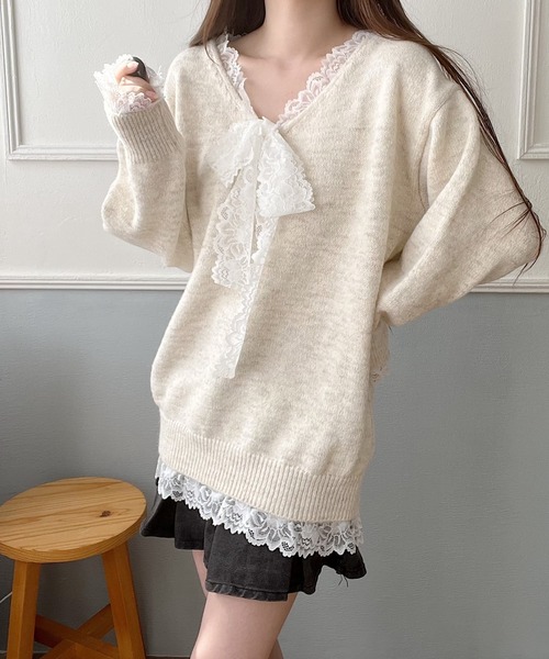 セール】レースリボンニット（ニット/セーター）｜Nana(ナナ)（ナナ