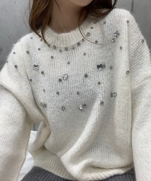 ROGER AND RAW（ロジャーアンドロウ）の「ビジュー付きモヘアタッチニットトップス（ニット/セーター）」