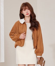 Anely（アネリー）の「スエードタッチ レース襟 ジップアップ ショート ブルゾン（ブルゾン）」