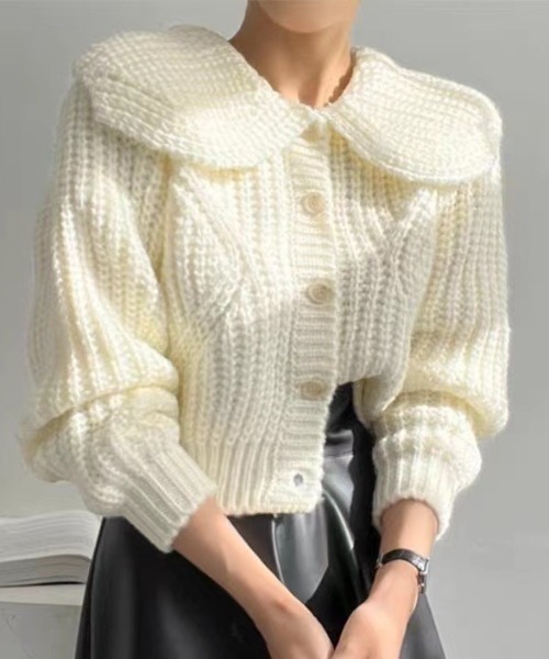 Vipoa（ヴィポア）の「Big lapel chunky knit cardigan（ニット/セーター・レディース・オートミール/グリーン/ピンク/アイボリー・FREE）」の3枚目の写真